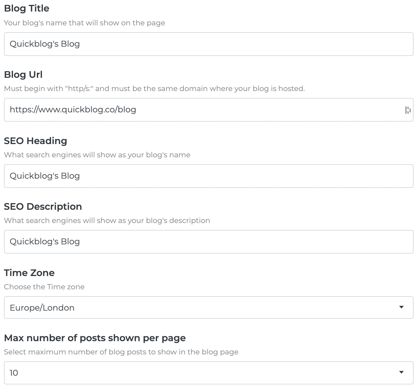 Quickblog | Blog Settings Quickblog | Blog Settings